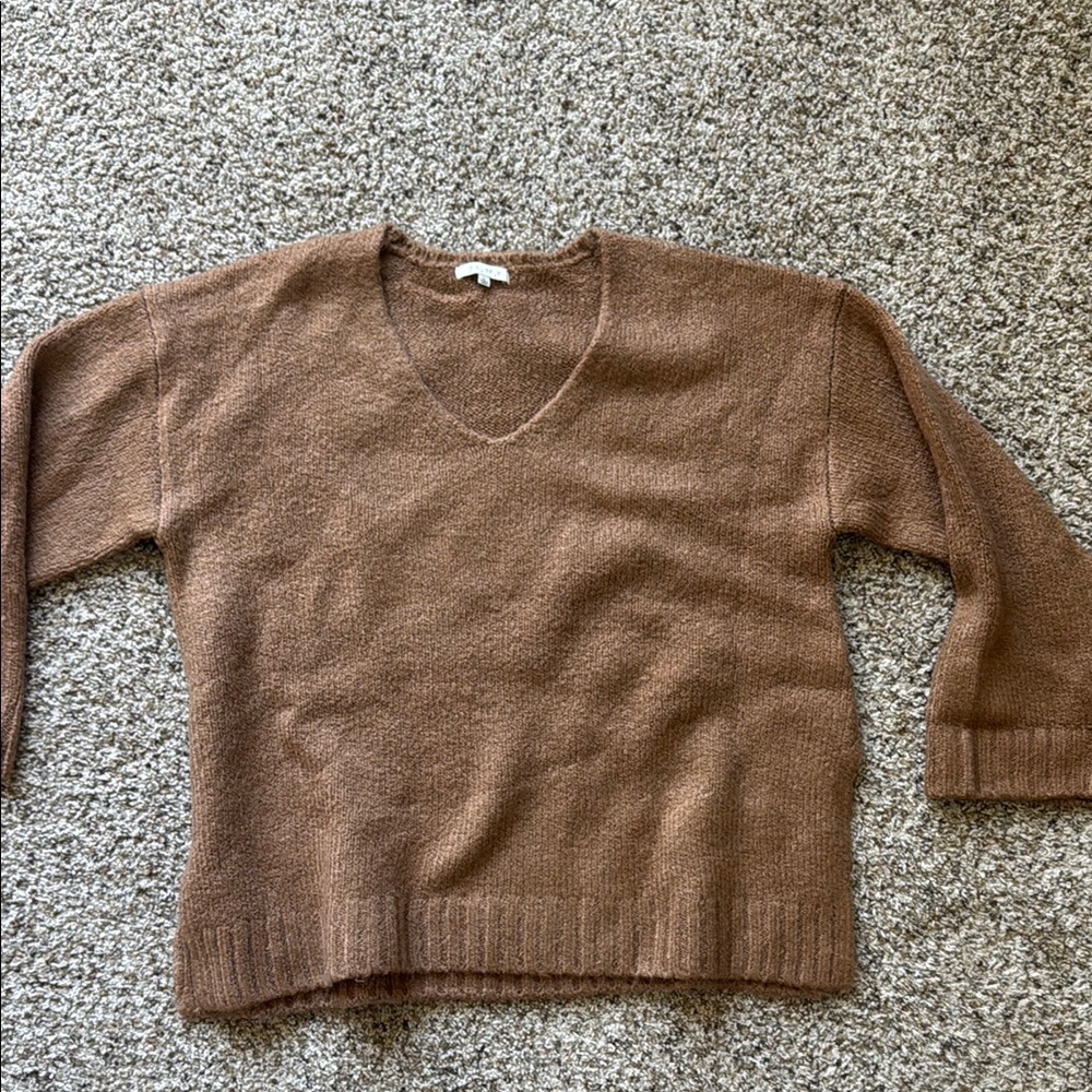 Z Supply Oversized Brown V-Neck Sweater